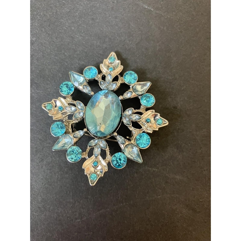 Flapper Starburst Unbranded Turquoise Stones Silver Metal Brooch Scarf Lapel Pin